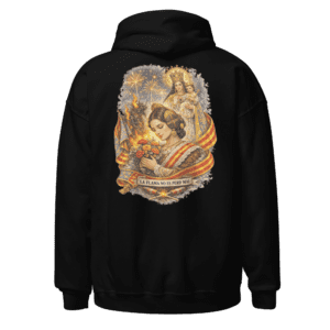 unisex-heavy-blend-hoodie-black-back-697e0afcbef61 Sudadera BubbaClothes - “La flama no es perd mai”