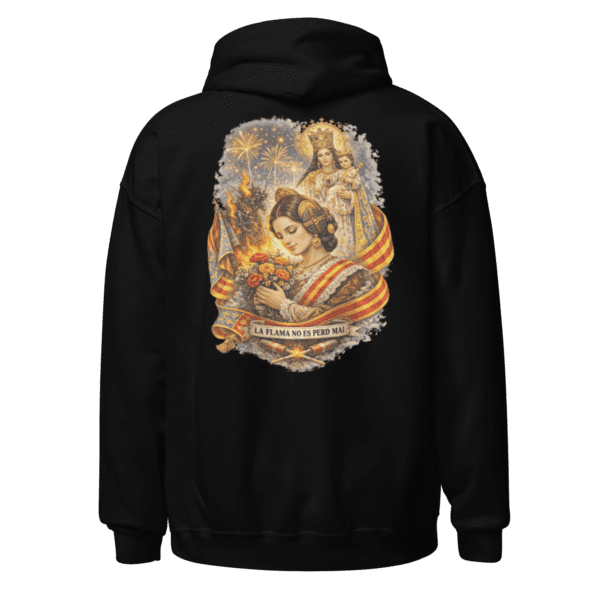 unisex-heavy-blend-hoodie-black-back-697e0afcbef61 Sudadera BubbaClothes - “La flama no es perd mai”