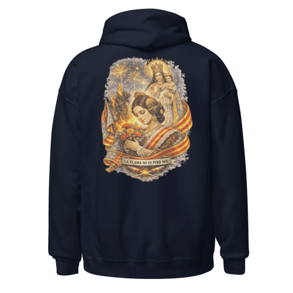 unisex-heavy-blend-hoodie-navy-back-697e0afcbf010 Sudadera BubbaClothes - “La flama no es perd mai”