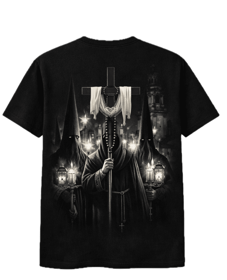 ChatGPT Image 18 feb 2026, 09_33_22 Camiseta Cofrade Nazareno y Cruz Negra – Edición Silencio