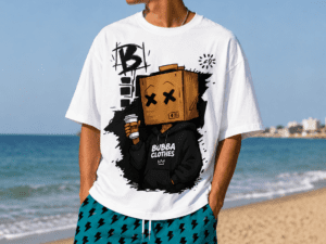 Bañador streetwear hombre Blue Static azul turquesa y negro de BubbaClothes con estampado de rayos eléctricos